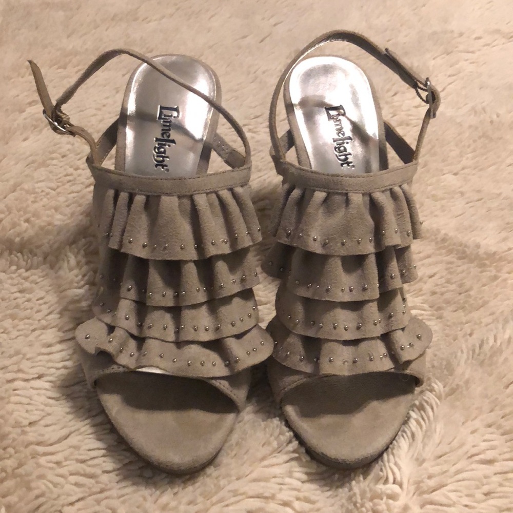 Tan, strappy dress heels